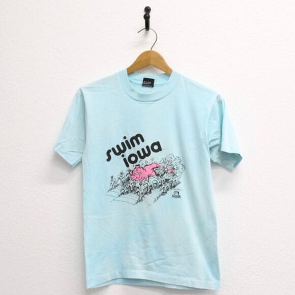 Vintage Swim Iowa Cornfield Pig T Shirt Small - Picture 1 of 9